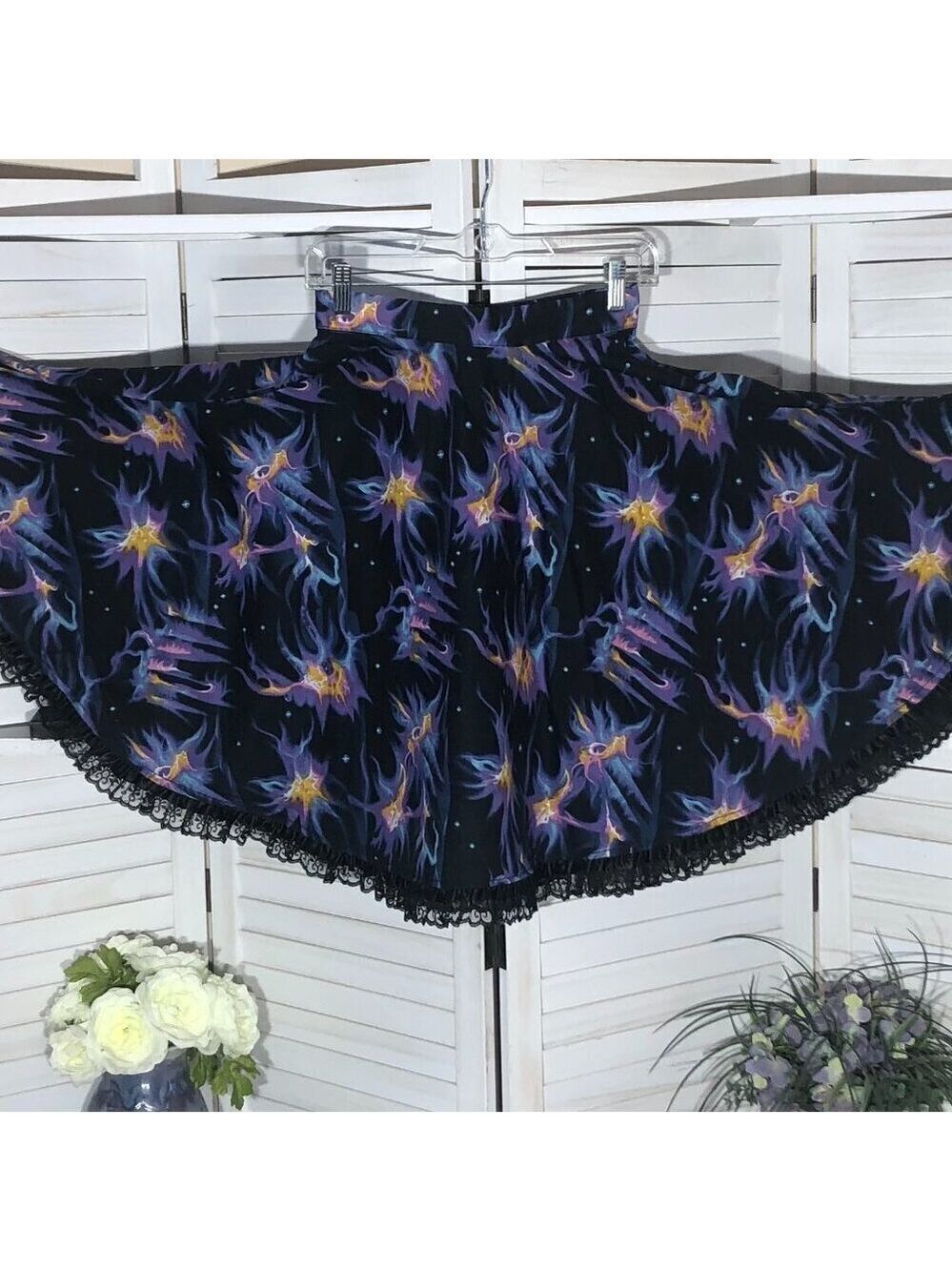 Vintage Y2K Gypsy Skirt Stars Circle Lace Purple Black XS Small - Picture 2 of 6